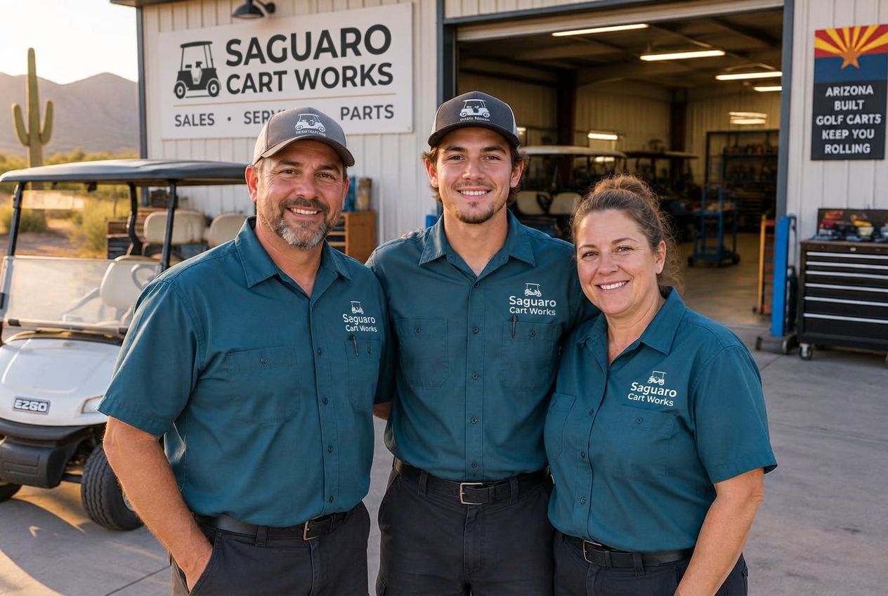 The Saguaro Cart Works team in front of the shop